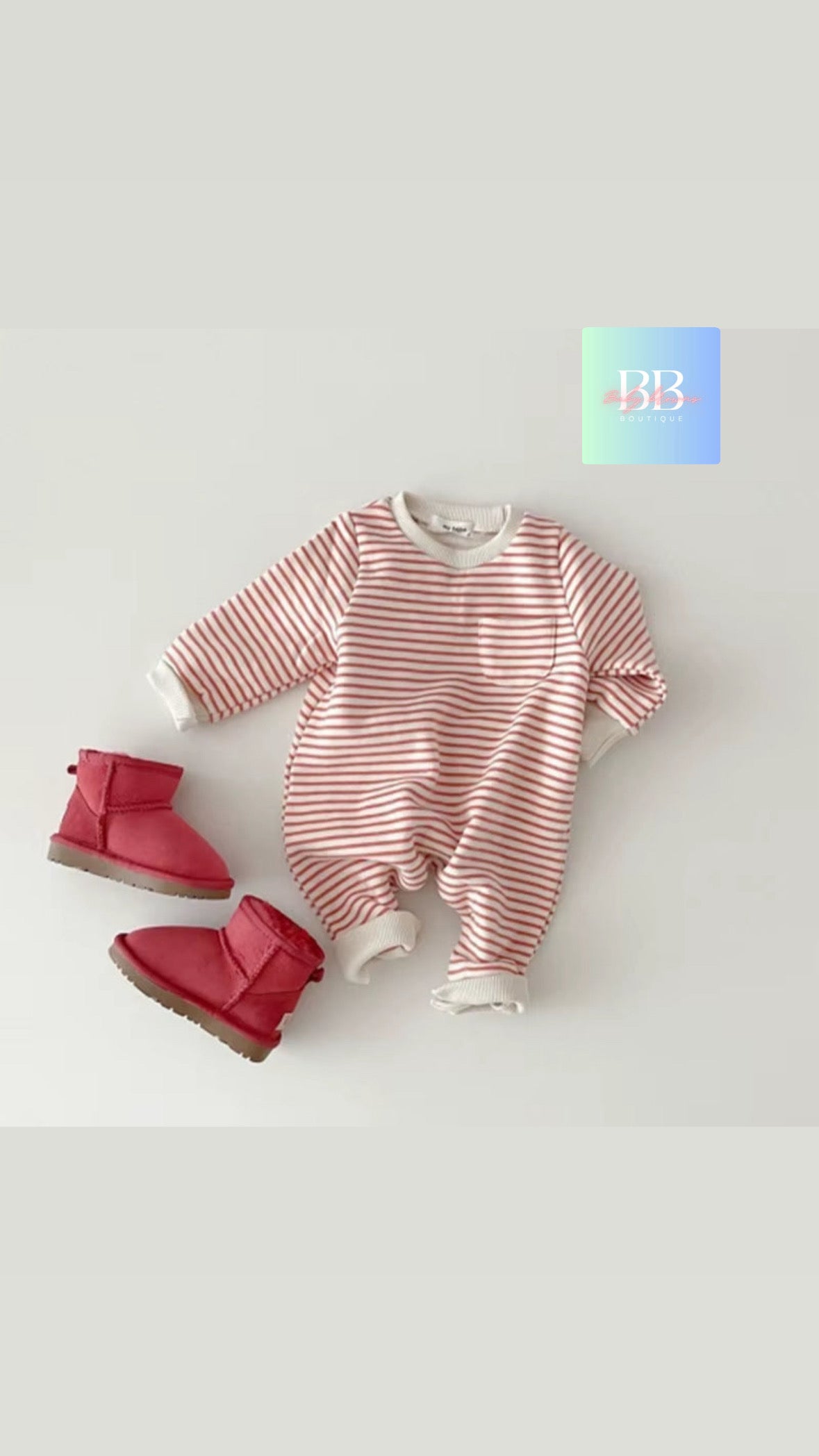 Baby/Toddler Long sleeved Fleece Lined Striped Romper. 4 colours, 6-24M.