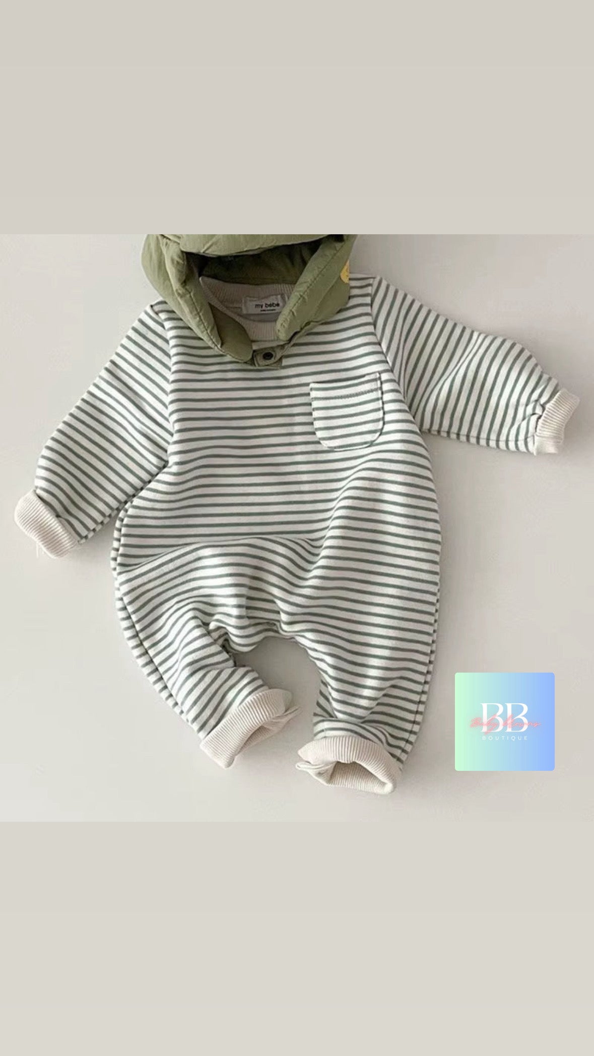Baby/Toddler Long sleeved Fleece Lined Striped Romper. 4 colours, 6-24M.
