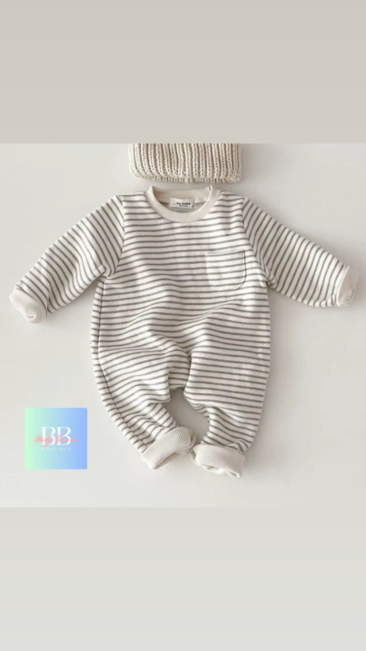 Baby/Toddler Long sleeved Fleece Lined Striped Romper. 4 colours, 6-24M.