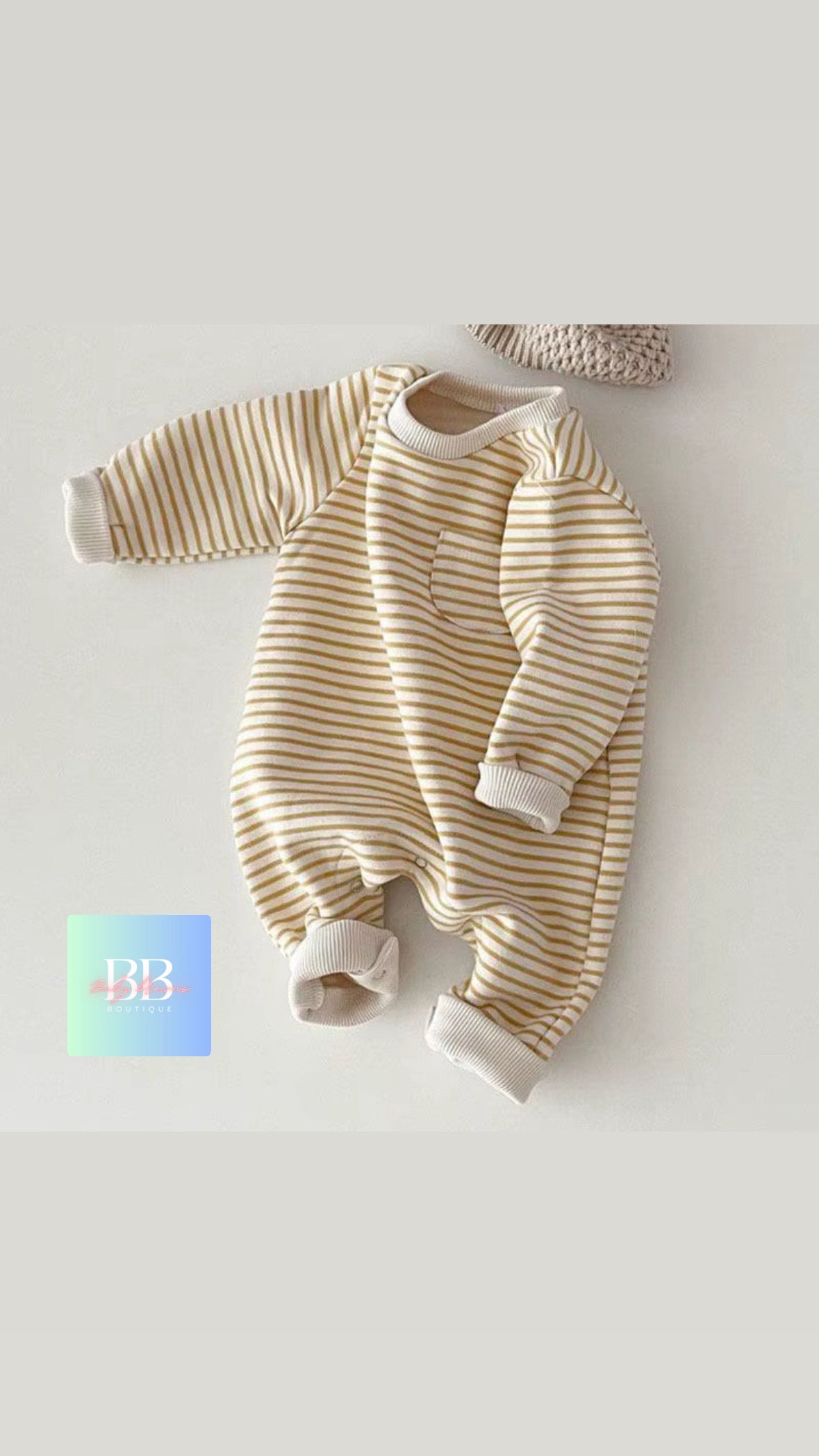 Baby/Toddler Long sleeved Fleece Lined Striped Romper. 4 colours, 6-24M.