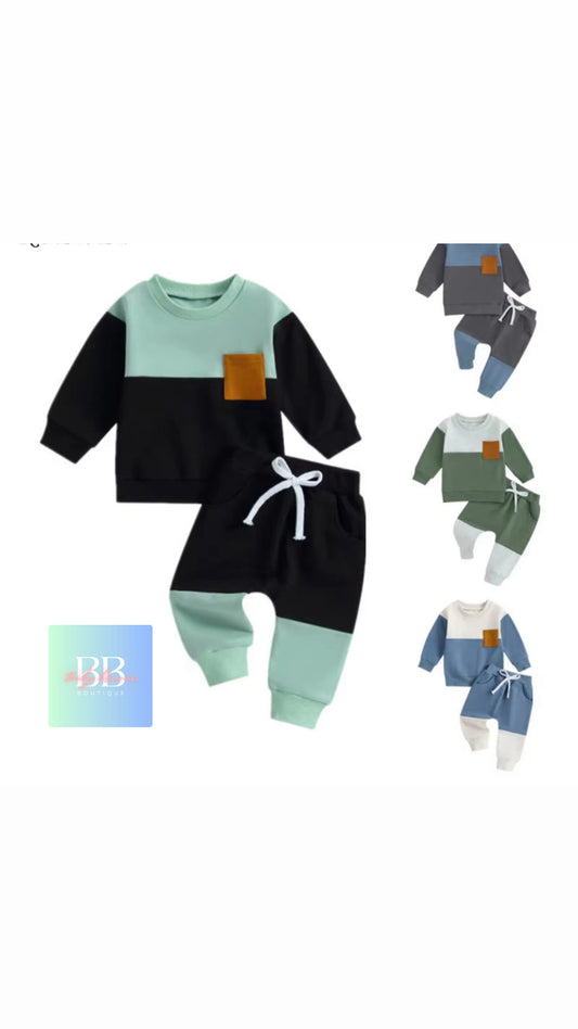 Baby/Toddler Sweatshirt & Pants set with Front Pocket. 0M-3Y, 4 colours.