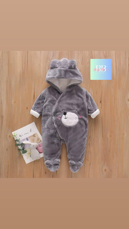 Baby/Toddler Velour Outdoor Romper with cute Hood. 0-18M, 8 variants.