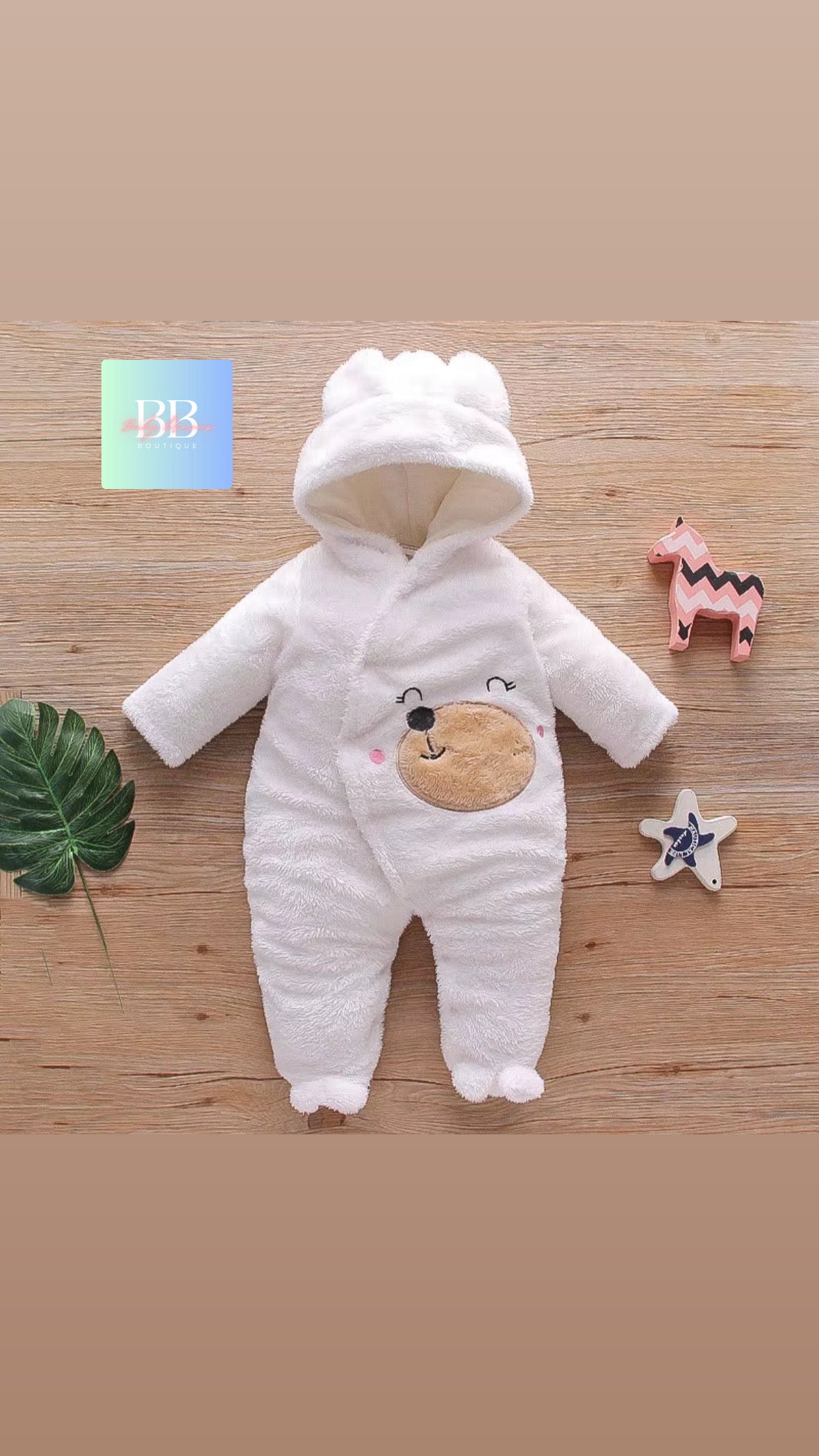 Baby/Toddler Velour Outdoor Romper with cute Hood. 0-18M, 8 variants.