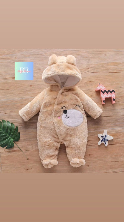 Baby/Toddler Velour Outdoor Romper with cute Hood. 0-18M, 8 variants.