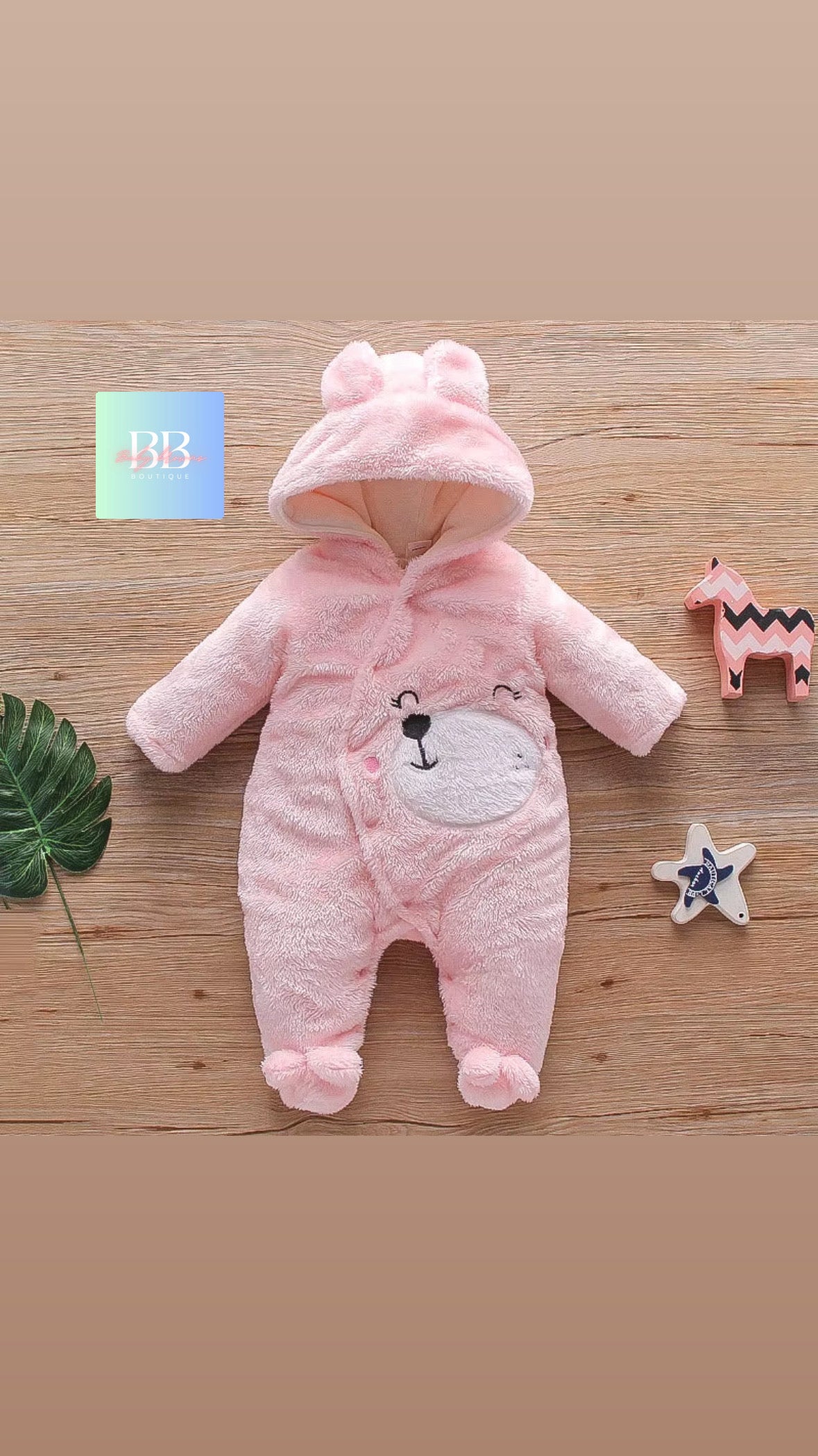 Baby/Toddler Velour Outdoor Romper with cute Hood. 0-18M, 8 variants.