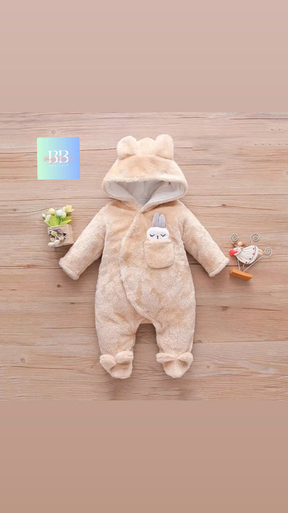Baby/Toddler Velour Outdoor Romper with cute Hood. 0-18M, 8 variants.