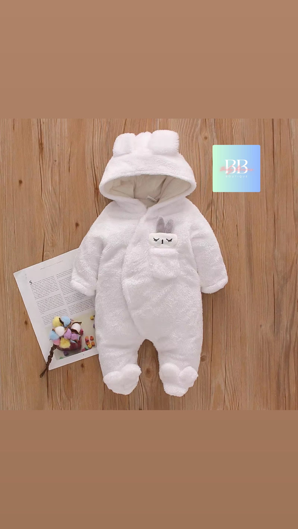 Baby/Toddler Velour Outdoor Romper with cute Hood. 0-18M, 8 variants.