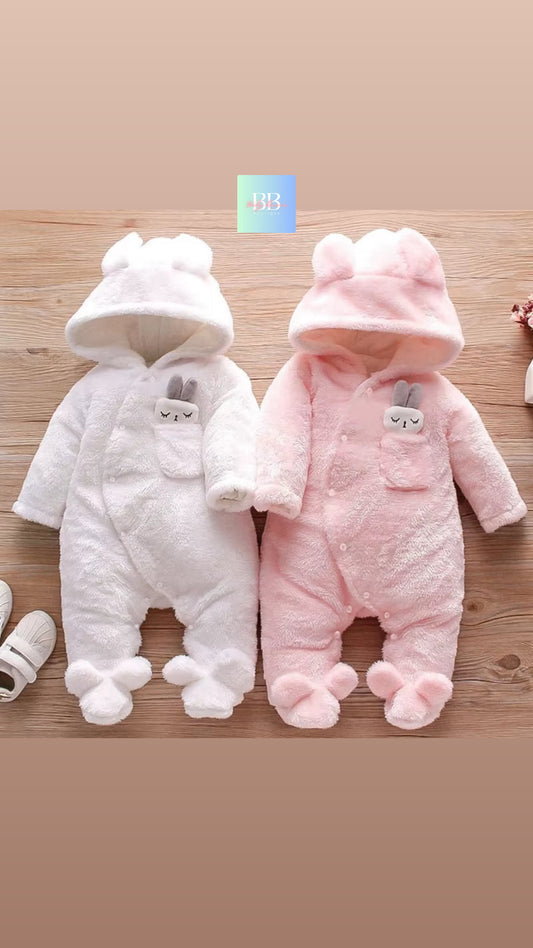 Baby/Toddler Velour Outdoor Romper with cute Hood. 0-18M, 8 variants.