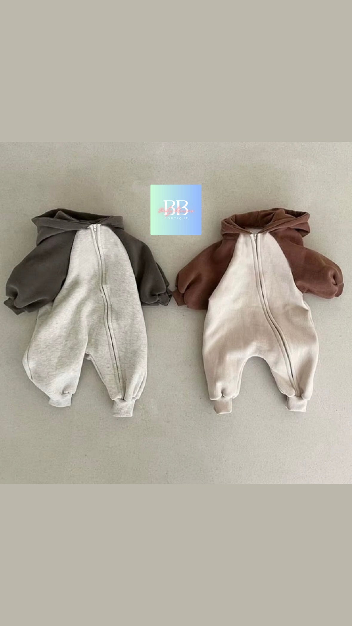Baby/Toddler Long Sleeve Romper with Hood & Front Zip. 0-24M, 2 Colours.