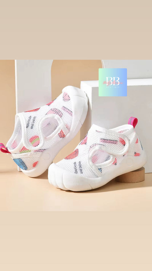 Baby/Toddler Mesh Shoes with Rubber Sole & Cute Designs. 1-3 years, 9 variants.