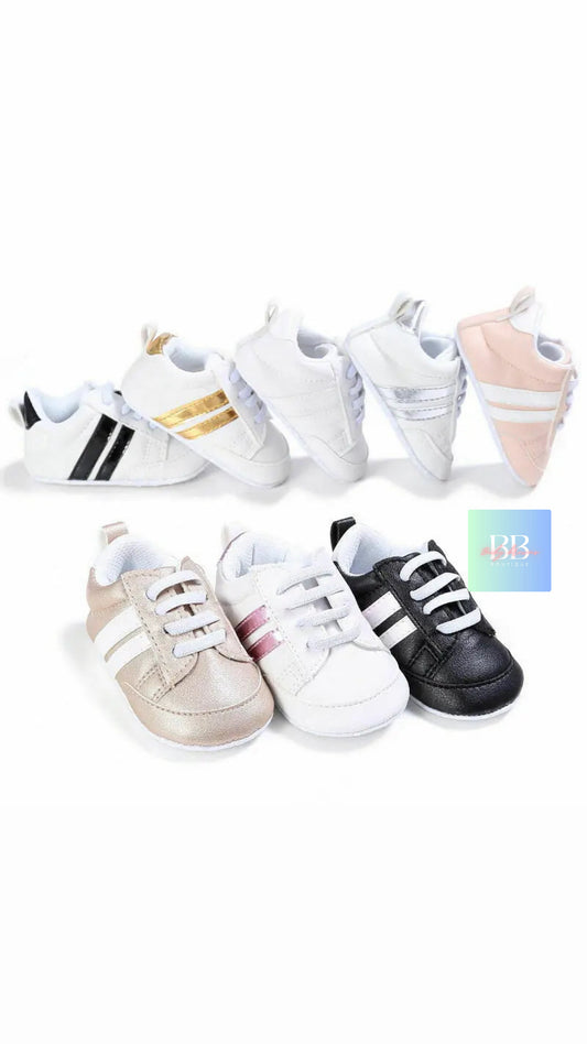 Baby/Toddler Leather Sport Sneakers with Laces. 7 colours, 0-18 months.