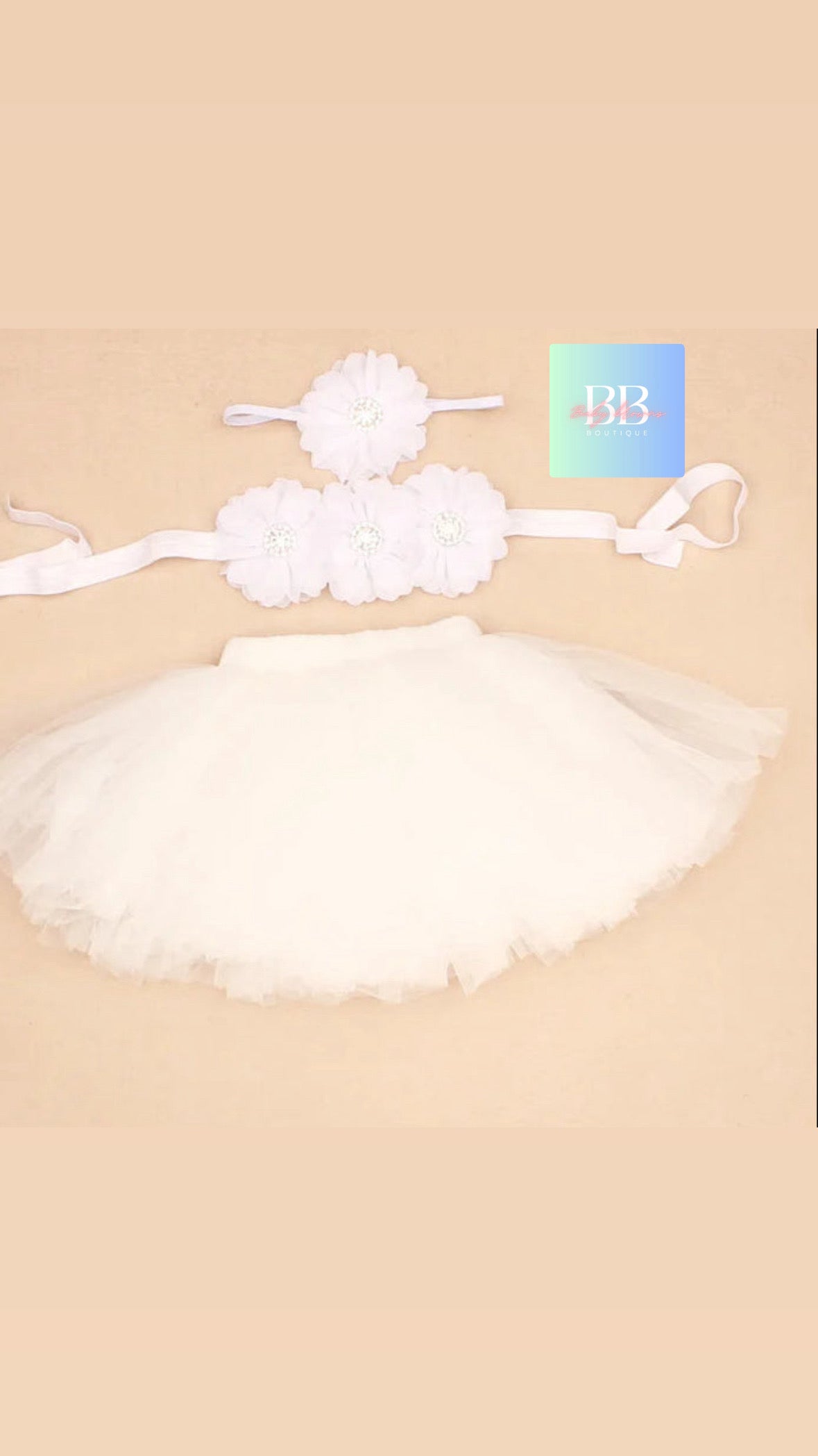 Baby Mesh Tutu & Top with Matching Flower Headband. 0-3M, 10 Colours.
