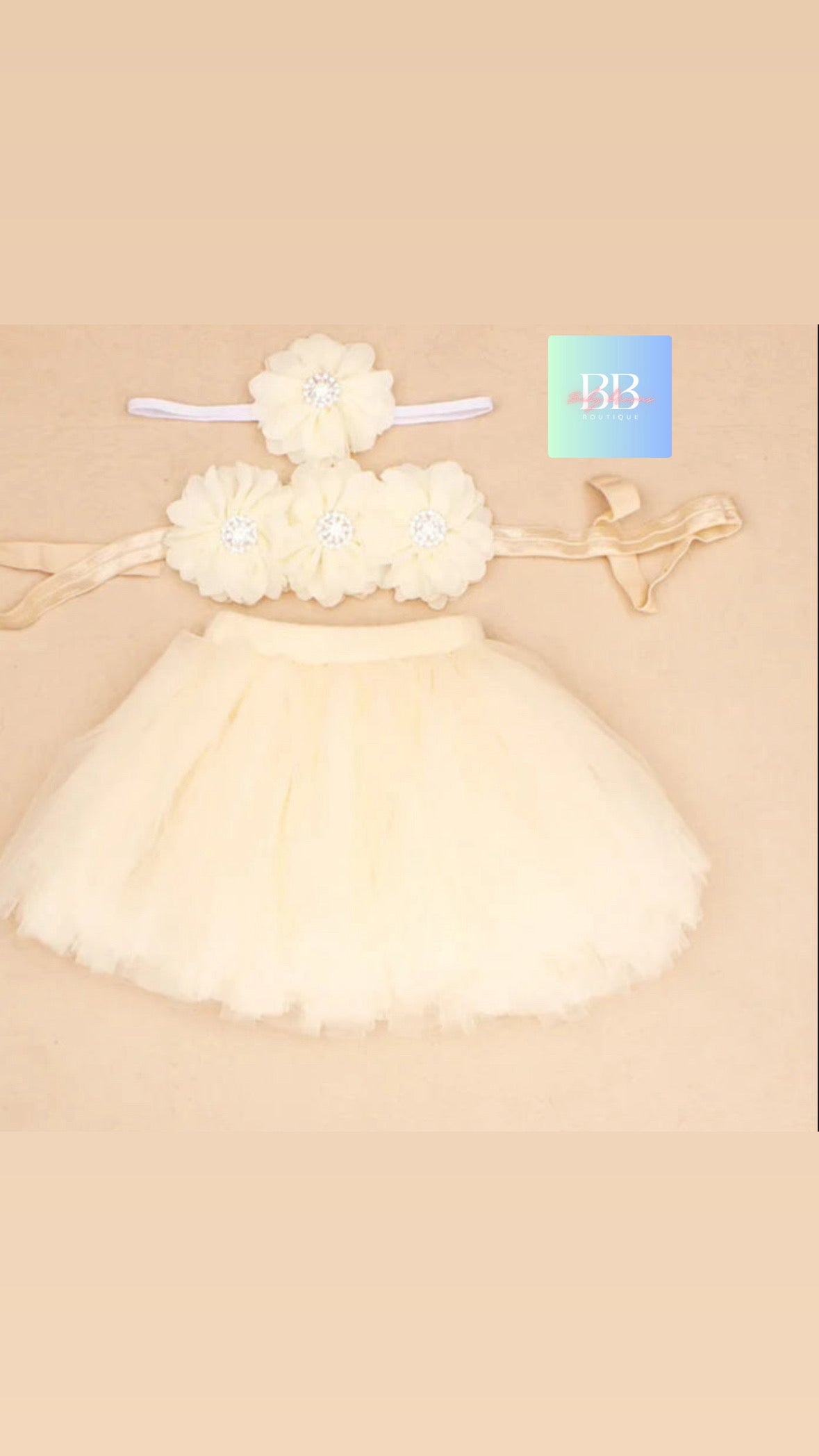 Baby Mesh Tutu & Top with Matching Flower Headband. 0-3M, 10 Colours.