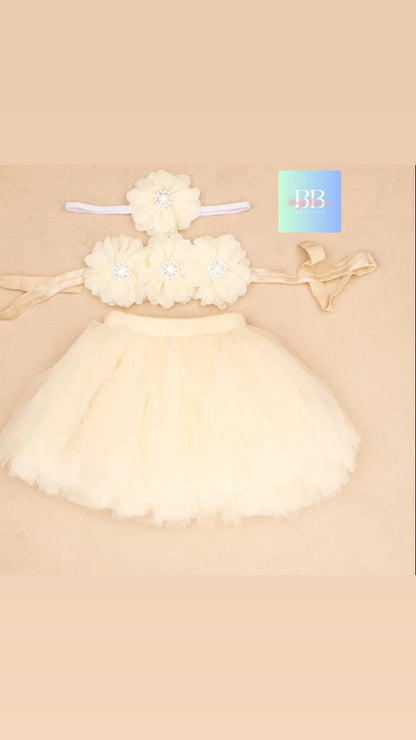 Baby Mesh Tutu & Top with Matching Flower Headband. 0-3M, 10 Colours.