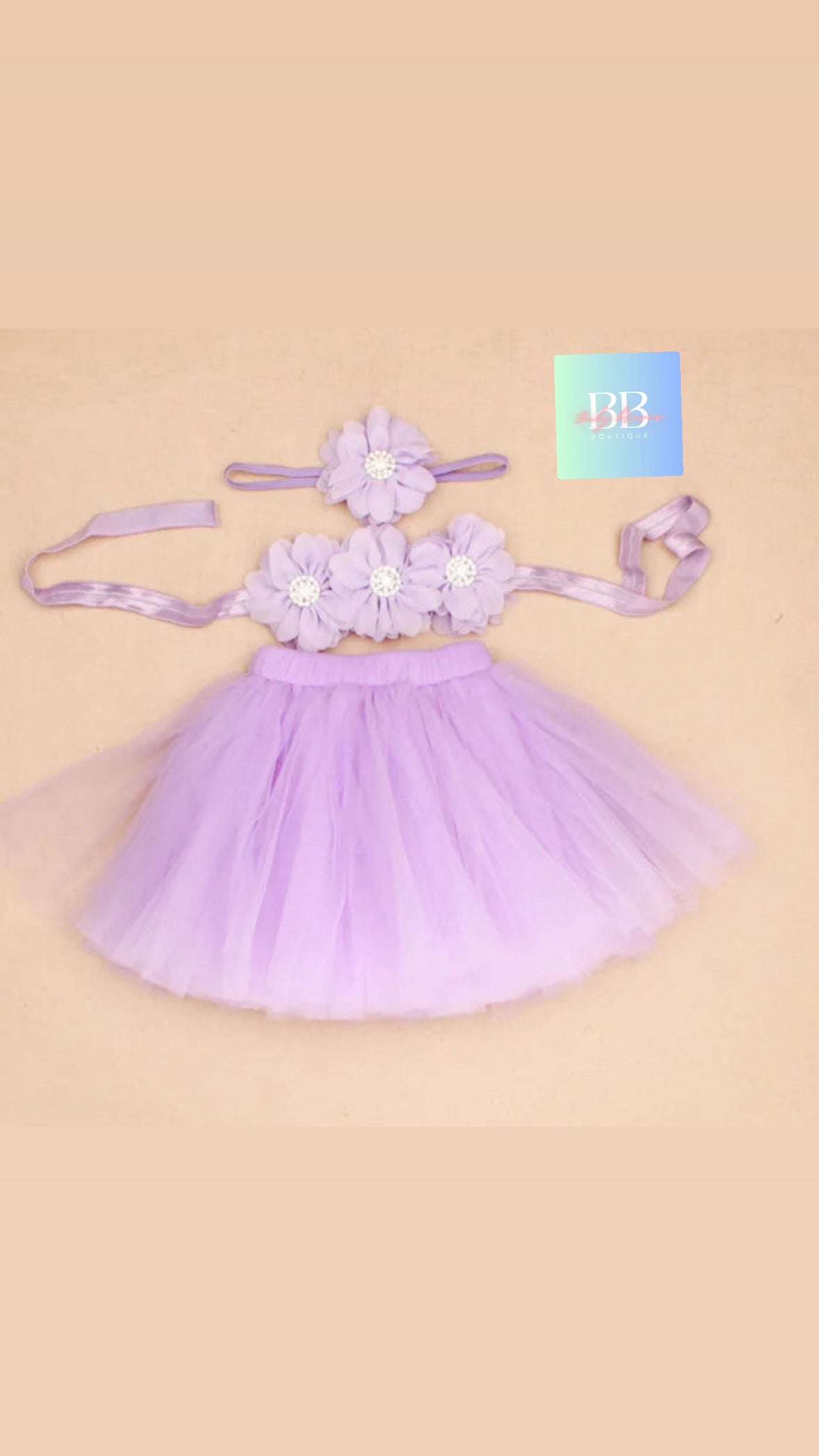 Baby Mesh Tutu & Top with Matching Flower Headband. 0-3M, 10 Colours.