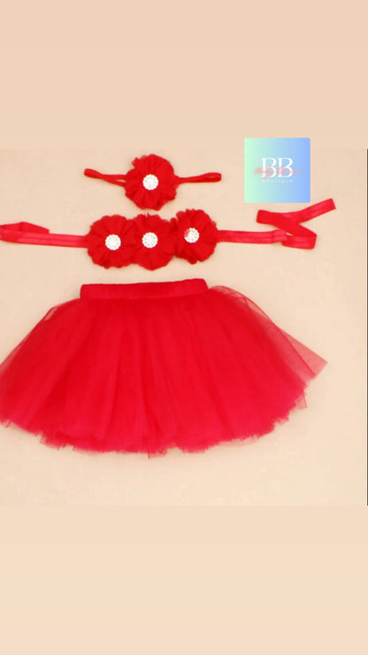 Baby Mesh Tutu & Top with Matching Flower Headband. 0-3M, 10 Colours.