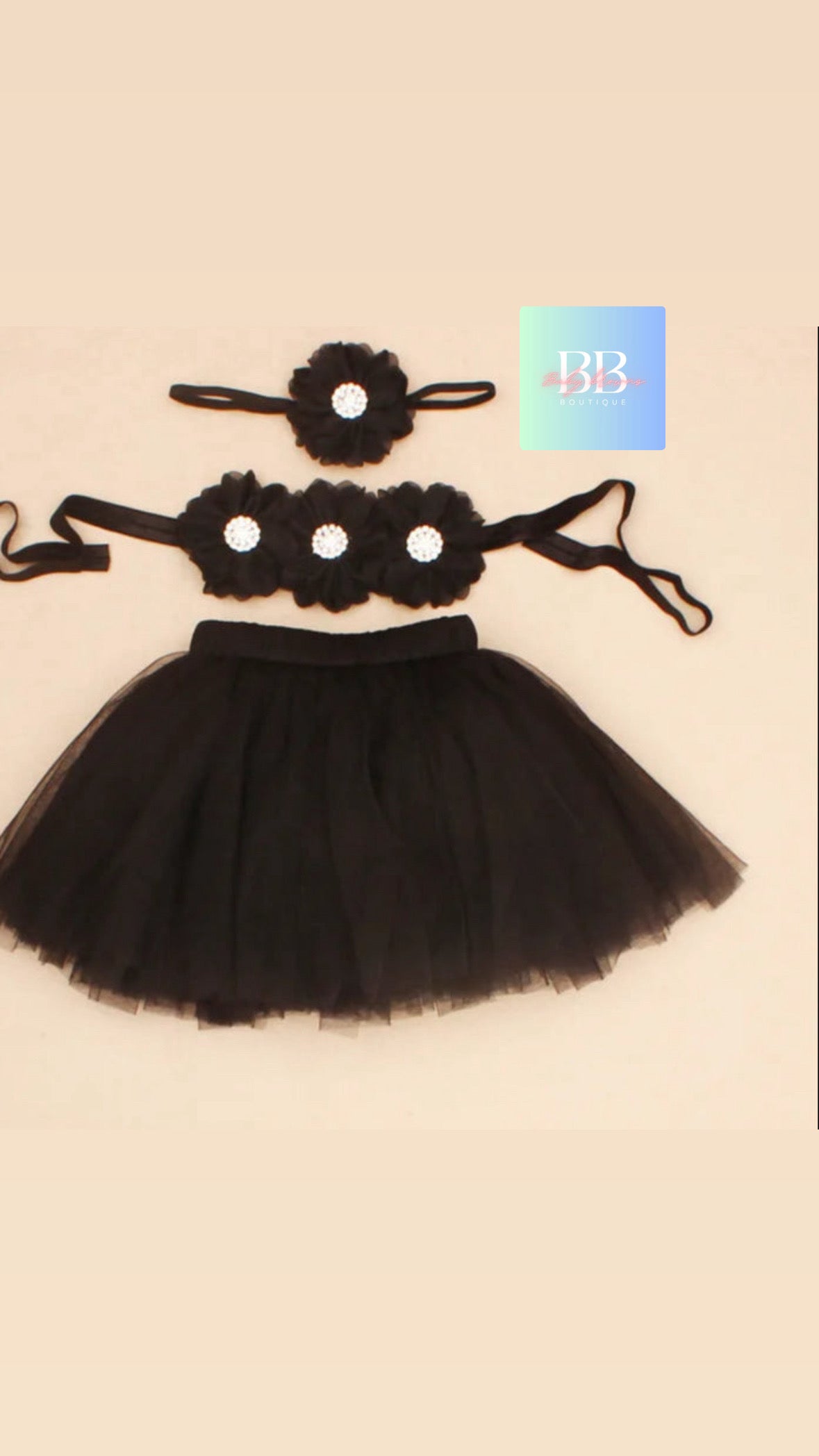 Baby Mesh Tutu & Top with Matching Flower Headband. 0-3M, 10 Colours.