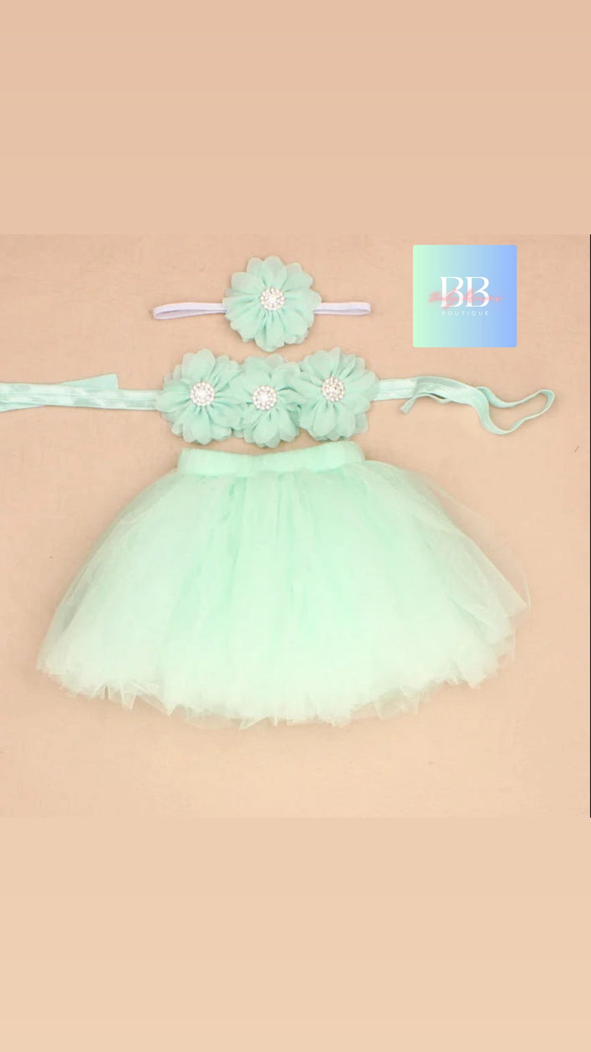 Baby Mesh Tutu & Top with Matching Flower Headband. 0-3M, 10 Colours.
