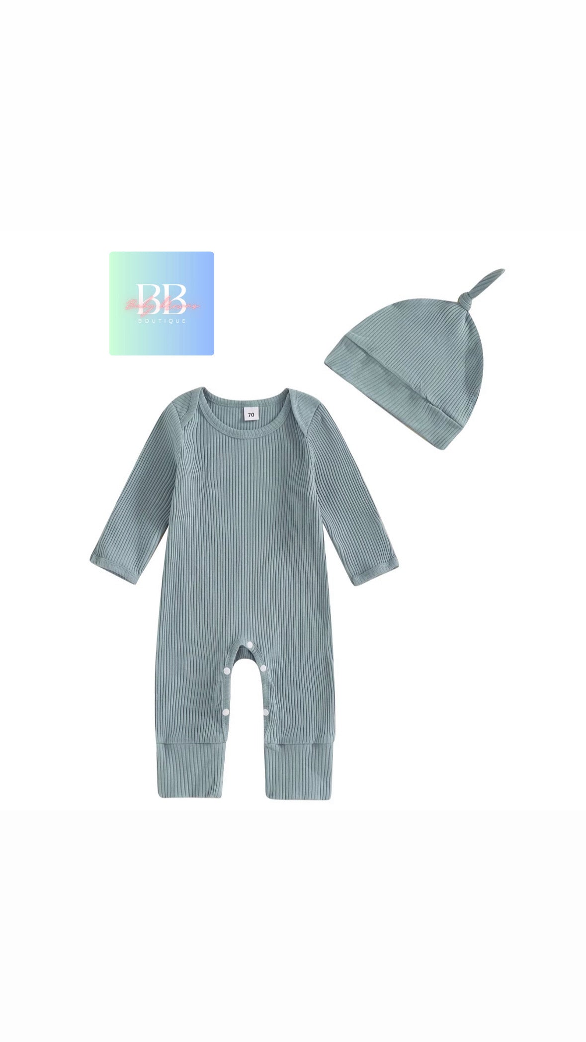Baby/Toddler Ribbed Long Sleeve Romper with Hat. 0-12M, 4 colours available.