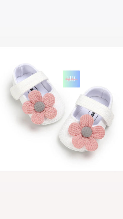Baby/Toddler First Walkers Shoe with Strap & Cute Flower Design. 3 colours, 9-18 months