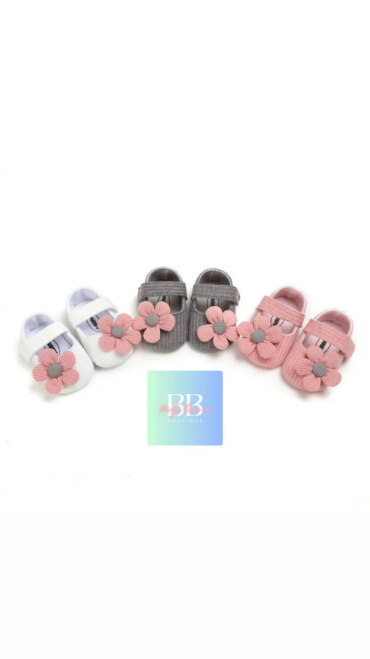 Baby/Toddler First Walkers Shoe with Strap & Cute Flower Design. 3 colours, 9-18 months