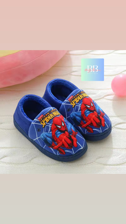 Spider-Man themed children's shoes on a light background