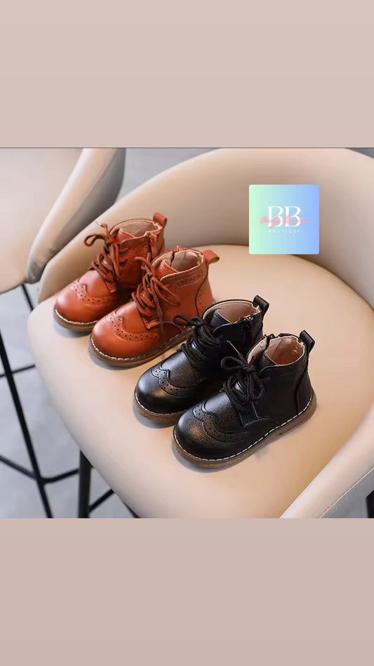 Kids Soft Leather Ankle Boots with Laces. 2 colours, EU size: 21-30