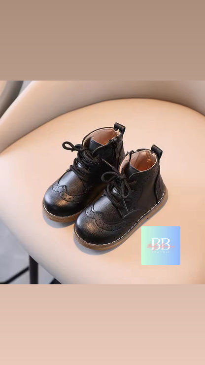 Kids Soft Leather Ankle Boots with Laces. 2 colours, EU size: 21-30