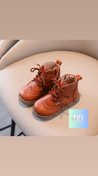 Kids Soft Leather Ankle Boots with Laces. 2 colours, EU size: 21-30