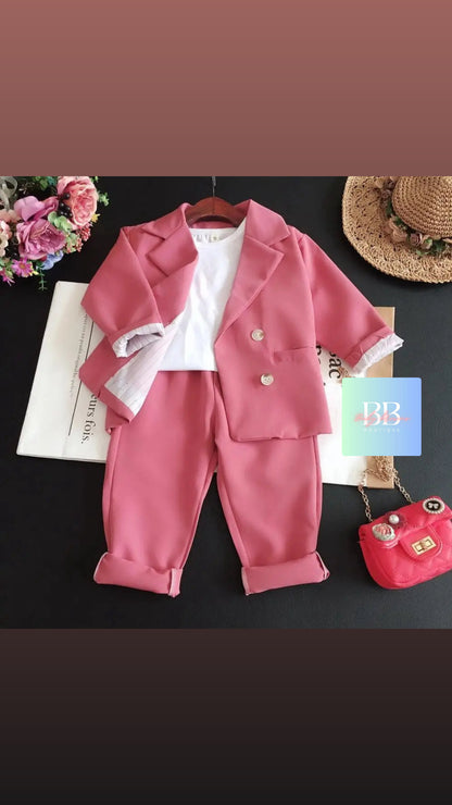 Kids Formal Suit Trousers & Jacket with Front Double Breast Buttons. 2 colours, 18M-10Y.