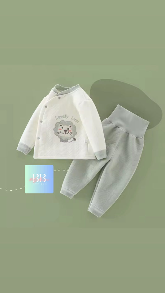 Baby/Toddler Soft Cotton Top with Button Front & Pants Set. 3-12M, 4 Colours.