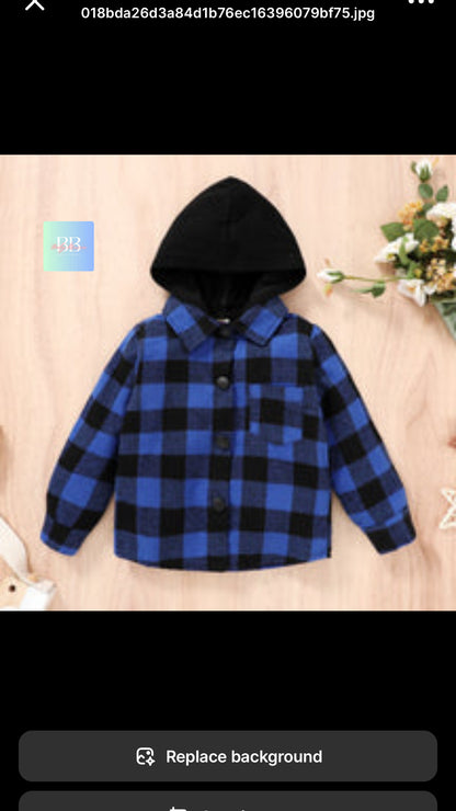 Boys Check Shirt, Long Sleeve with Hood. 18-24 Months