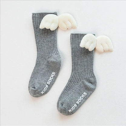 New Baby Girls Knee High Socks Angel Wing Summer Autumn Cotton Socks Solid Candy Color Children Toddler Short Socks for Kids