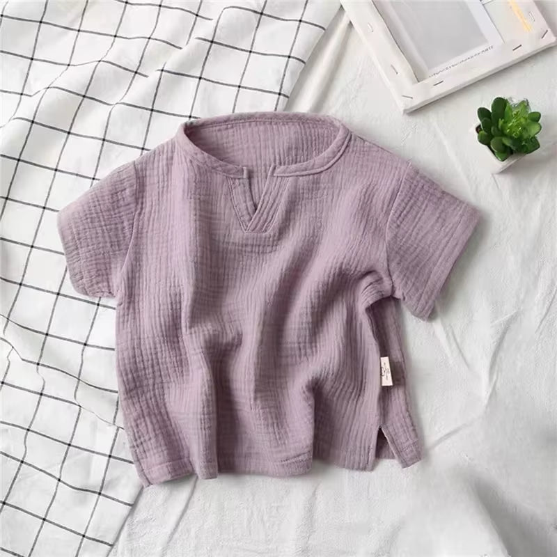 Children'S Clothing T-Shirt Kids Clothes Boys Girls Summer Solid Tops Short Sleeve Clothes 100% Cotton Muslin Baby Clothing