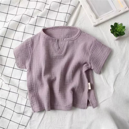 Children'S Clothing T-Shirt Kids Clothes Boys Girls Summer Solid Tops Short Sleeve Clothes 100% Cotton Muslin Baby Clothing