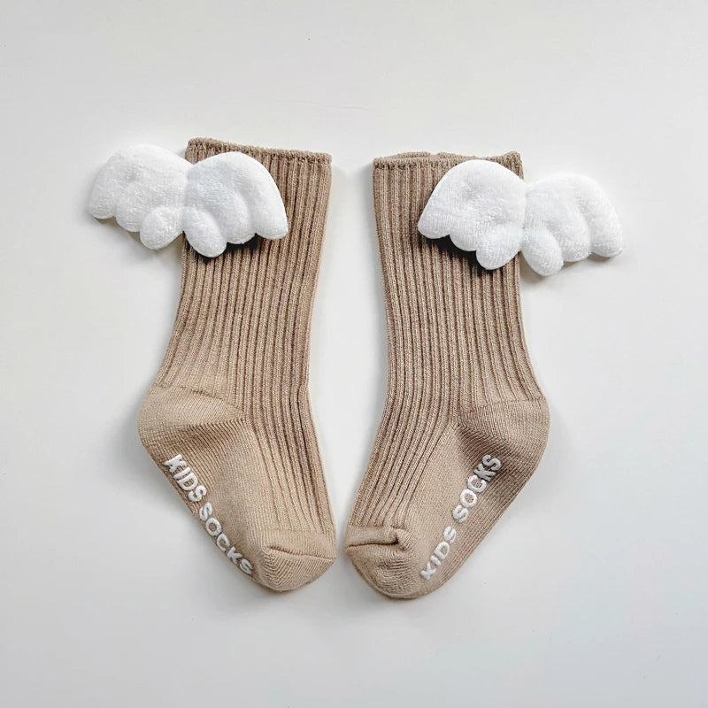 New Baby Girls Knee High Socks Angel Wing Summer Autumn Cotton Socks Solid Candy Color Children Toddler Short Socks for Kids
