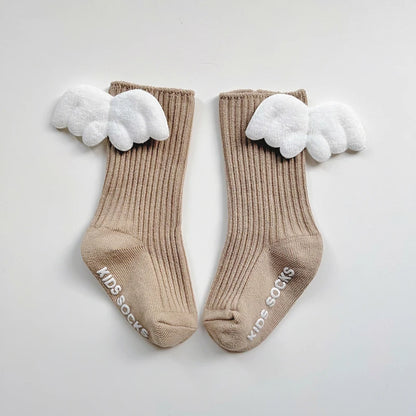New Baby Girls Knee High Socks Angel Wing Summer Autumn Cotton Socks Solid Candy Color Children Toddler Short Socks for Kids