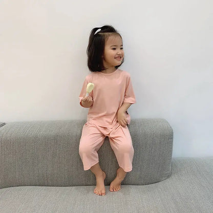 1-6 Years Solid Color Baby Clothes Set Summer Modal Newborn Baby Boys Girls Clothes 2PCS Baby Pajamas Unisex Kids Clothing Sets