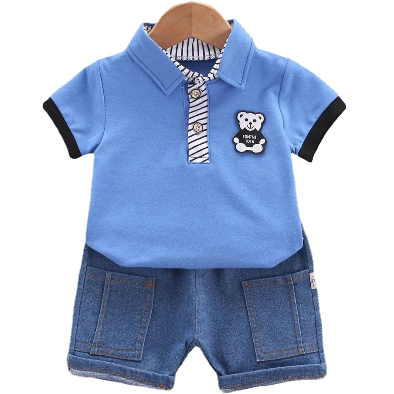 Summer Baby Boys Clothing Sets Korean Style Outfit for Kids Cartoon Short Sleeve Tops+ Denim Shorts Baby Boy Clothes Tracksuits