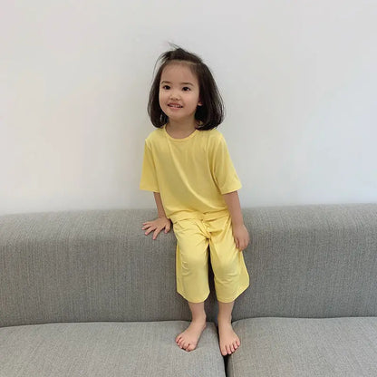 1-6 Years Solid Color Baby Clothes Set Summer Modal Newborn Baby Boys Girls Clothes 2PCS Baby Pajamas Unisex Kids Clothing Sets