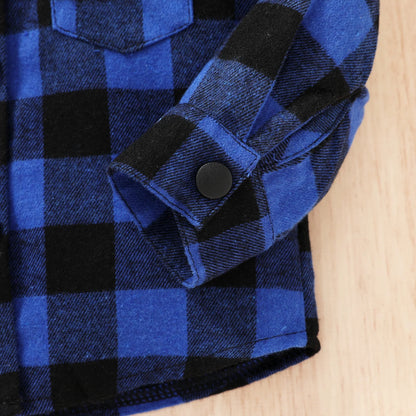 Toddler Boy Flannel Shirt Baby Long Sleeve Hooded Plaid Button Shirt for 18-24 Months