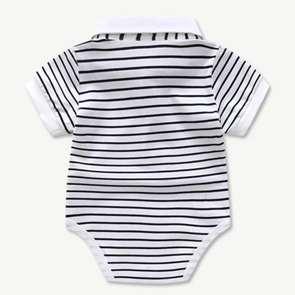 Boys Summer Hat Suit Baby Clothes Set Cotton Cap + Striped Romper + Green Jumper + Shoes + Socks Casual Children Birthday Outfit