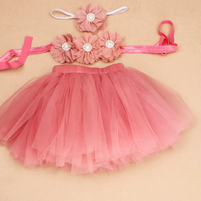 New Princess Baby Tutu Skirt with Matching Flower Headband and Bra Top Little Girl Tutus Photo Props Costume Outfit TS067