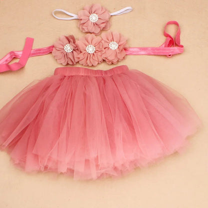 New Princess Baby Tutu Skirt with Matching Flower Headband and Bra Top Little Girl Tutus Photo Props Costume Outfit TS067