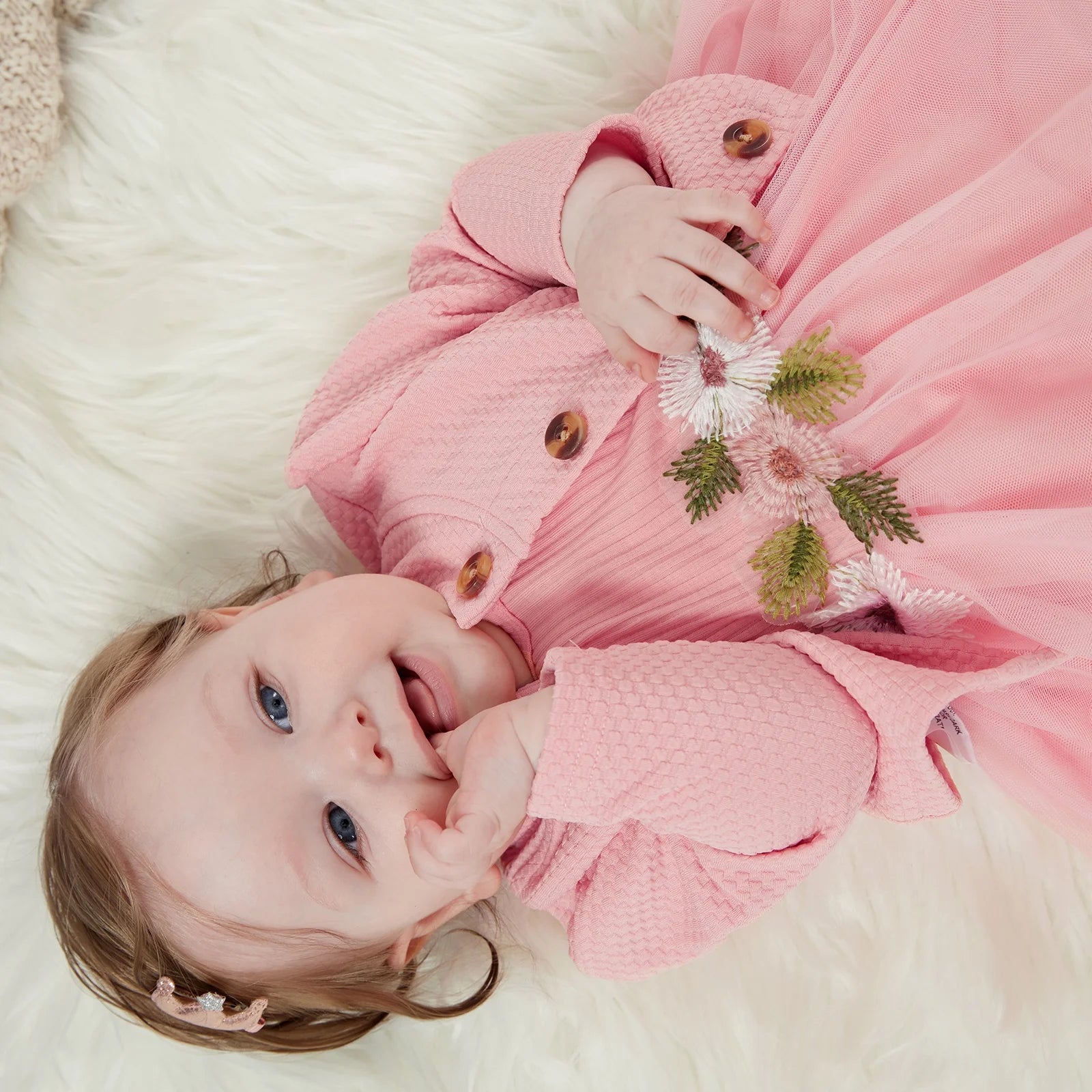 Baby Girl Dresses Long Sleeve Jacket and Floral Decor Mesh Panel Tank Dress Set, 6-9 Months