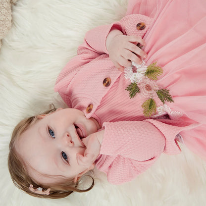 Baby Girl Dresses Long Sleeve Jacket and Floral Decor Mesh Panel Tank Dress Set, 6-9 Months