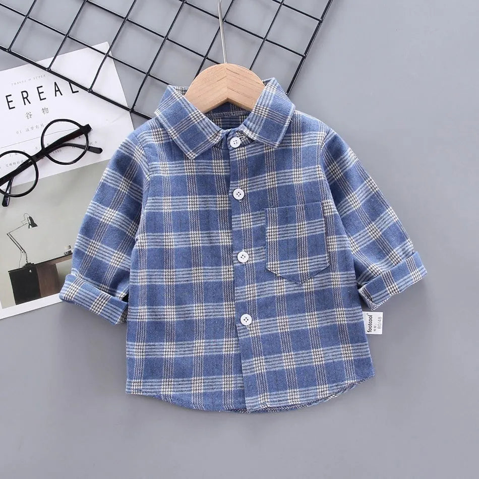 2024 Korean Fashion Children Tops Boys Buffalo Plaid Flannel Shirt Baby Casual Shirt Outerwear Clothes Autumn Girls Blouses 0-5T