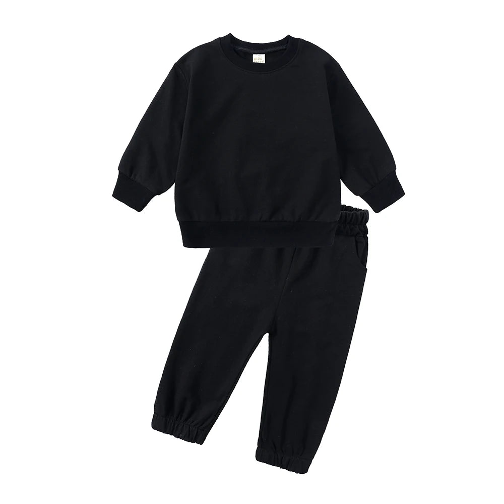 2025 Kids Thin Tracksuit Clothes Solid Spring Autumn Sweatshirt Long Sleeve+Pants Boy Girl Suit Toddler Children Sports Outfits