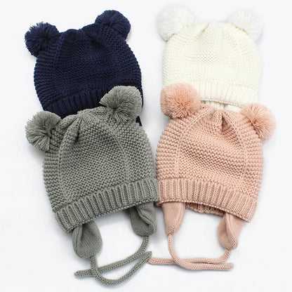 Winter Thicken Warm Baby Hat Cute Pompom Newborn Baby Girl Boy Hats Bonnet Ear Warm Knitted Kids Cap Beanie Toddler Caps
