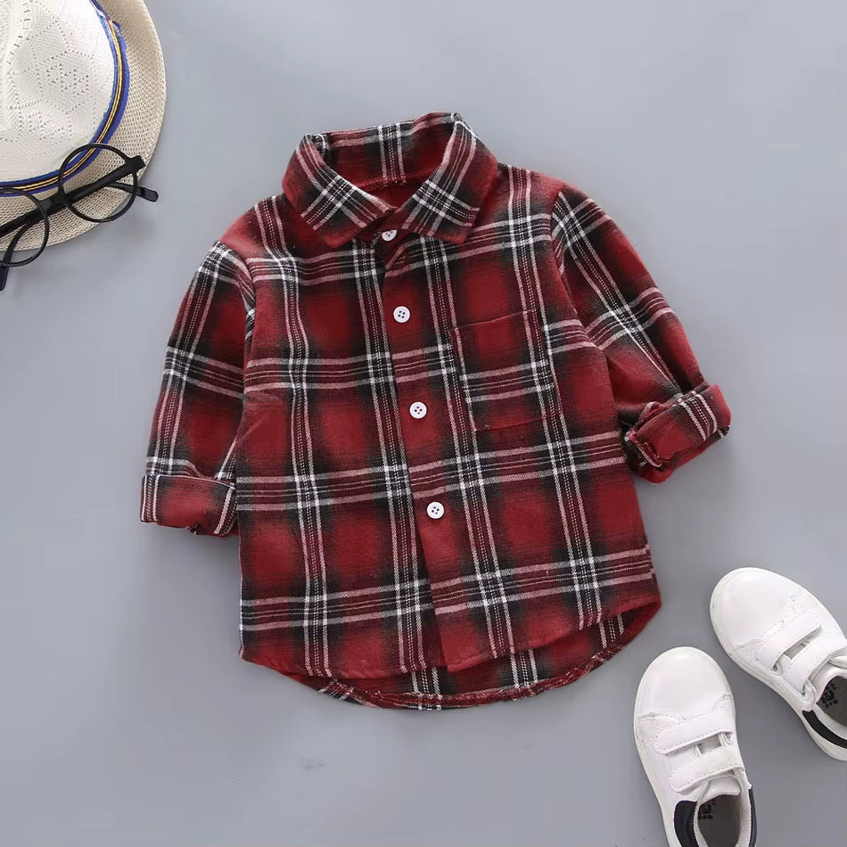 2024 Korean Fashion Children Tops Boys Buffalo Plaid Flannel Shirt Baby Casual Shirt Outerwear Clothes Autumn Girls Blouses 0-5T